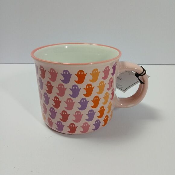 Cobwebs and Cauldrons Halloween Coffee Mug Pink With multicolor Ghosts Mug - Picture 2 of 4